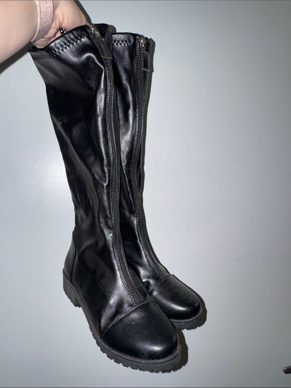 Black Knee-High Zip Front Women's Boots